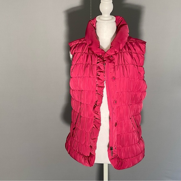 Tribal Barbie Core Sm Pink Puffer Vest, Snap Closure, Ruffled Trim Neck, Front - Picture 1 of 16
